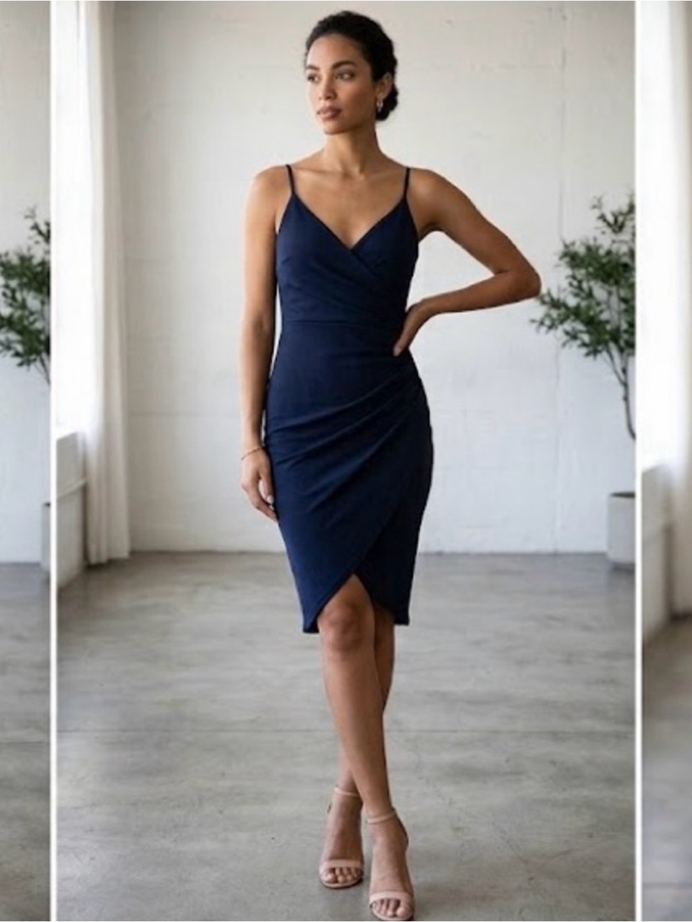 Altar'd State Navy Spaghetti-Strap Wrap Midi Dress